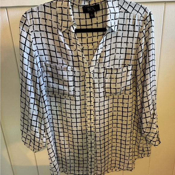 BCX Black and White Checkered Blouse - Picture 1 of 3